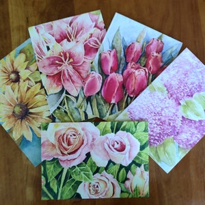Ensemble de 5 cartes de voeux florales assorties - Toutes les occasions - Art à encadrer - 4,75 po. par 6,75 po. - Papeterie-anniversaire-cadeau pour une mère