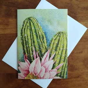 Kaktus Blume Grußkarte-Aquarell-Alle Anlass Notecard-Gerahmt-ca 5 &quot;von 7&quot;-Blanko-Südwest Kunst-Schreibwaren-Geburtstag-Muttertag.