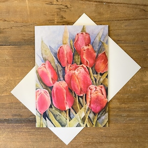 Tulpen bloemenwenskaart-aquarel-Alle gelegenheidskaarten-Blanco-Inlijstbare kunst-4,75 x 6,75 inch-Briefpapier-verjaardagskaart-Moederdag