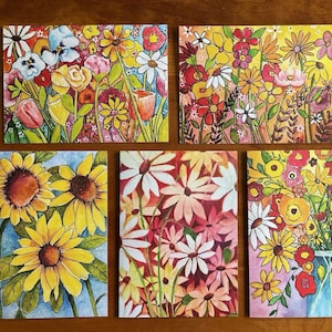 Ensemble-cadeau de cartes de voeux fleurs sauvages-fleurs aquarelles fantaisistes-Cartes pour toutes les occasions-4,75 po. par 6,75 po. in.-Papeterie d'art encadrée.