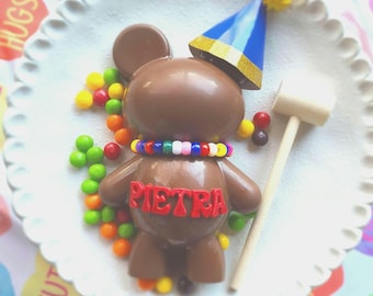 Personalized Chocolate Breakable Bear Surprise with candies and mallet / Birthday Smash Gift