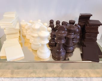 Chocolate Chess Set – White, Milk & Dark Chocolate Pieces, Cake Topper