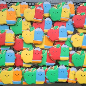 Back to School Zucker Kekse - Niedliche Apfel & Bleistift Kekse / Kekse für den ersten Schultag / Schule bezeichnet als Leckereien / Kindergarten Leckereien