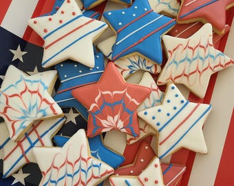 Rot-Weiß-Blaue Sternenkekse | Handverzierte Gastgeschenke mit Royal Icing