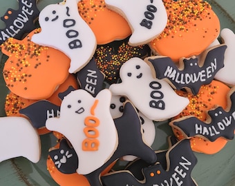 Mini-Halloween-Zuckerkekse – Handverzierte, gruselige Leckereien (12 Stück / 5 cm). Frisch gebacken