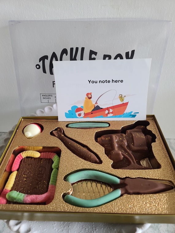 chocolate tackle box Chocolate-Lovers Candy This decorated candy gift box comes packed with nearly 1.5 lbs of chocolate Chocolate Fishing Gift for Dad: