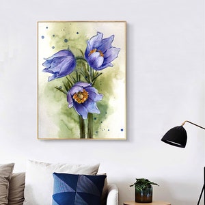 Set di fiori blu acquerello Set di arte da parete in 3 pezzi Set di fiori di campo dipinti ad acquerello Galleria d'arte da parete Arredamento country francese immagine 5