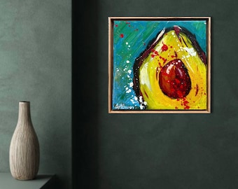 アボカドの壁アート アボカドの絵画 オリジナルの油絵 食べ物の絵画