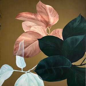 50 Year Anniversary Gift for Couple - Leaf Painting on Gold Metal