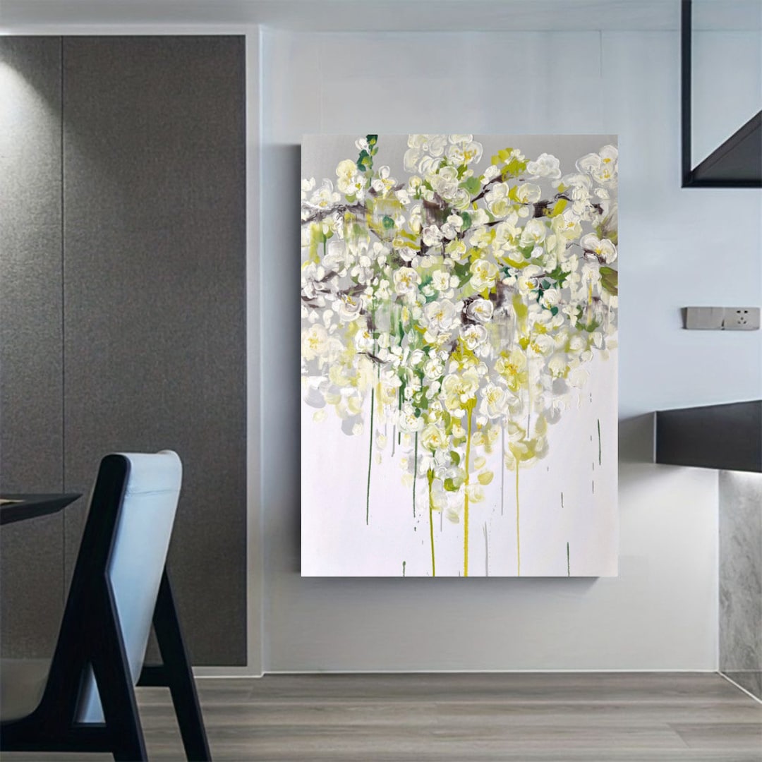 Flower Aesthetic Painting on Canvas - White Textured Art for Unique ...