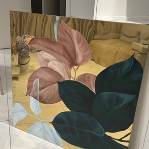 50 Year Anniversary Gift for Couple - Leaf Painting on Gold Metal