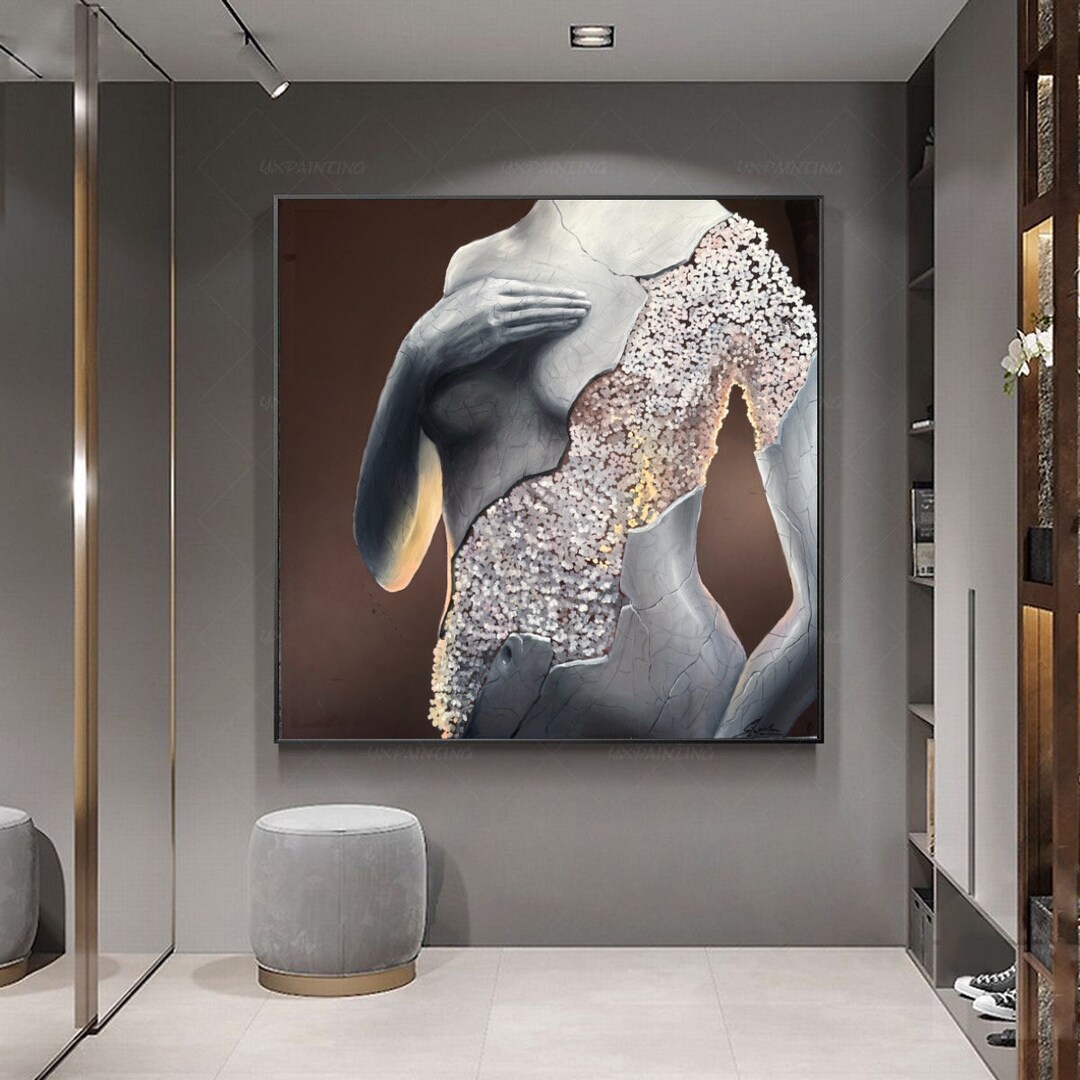 Elegant Female Body Art Oil Painting on Metal Canvas Stunning Gold ...
