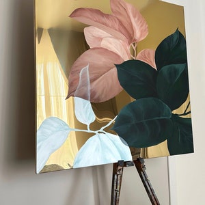 50 Year Anniversary Gift for Couple - Leaf Painting on Gold Metal