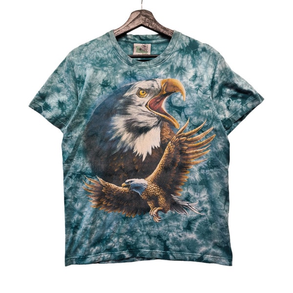 Vintage Bald Eagle Birds T Shirt Double Sided Print Acid / Bleach / Tie Dye Graphic Tee