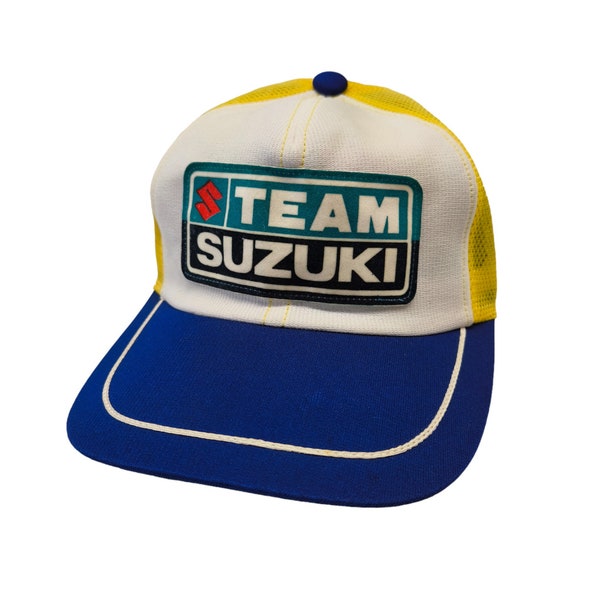 Team Suzuki Racing Motorsports MotoGP 80's Vintage Mesh Trucker Strapback Hat Cap 1980's