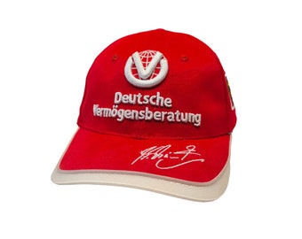 NWT Michael Schumacher Ferrari Signature F1 Deutsche Vermogensberatung Vintage Formula One Motorsports Strapback Hat Cap Deadstock