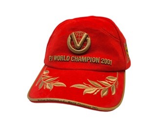 NWT Michael Schumacher Ferrari F1 World Champion 2001 Vintage Formula One Grand Prix Motorsports Strapback Hat Cap Deadstock New With Tags