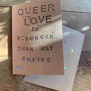 Romantische Liebeskarte "Liebe ist stärker als jedes Empire" gestempelte handgemachte Karte, apokalyptischer Humor für Liebhaber