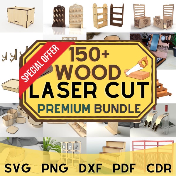 Laser Cut Files Bundle Premium, Laser Cut Holz Bundle, Staffelei, Box, Display, Ohrringständer, 150+ Holz Laser Cut Dateien