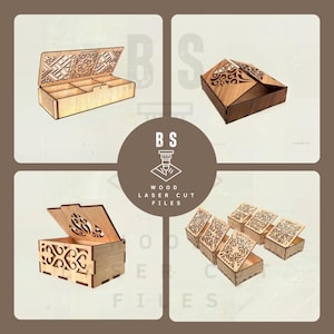 Collection of 600+ laser cut box templates compatible with Glowforge, Cricut, and other cutting machines.