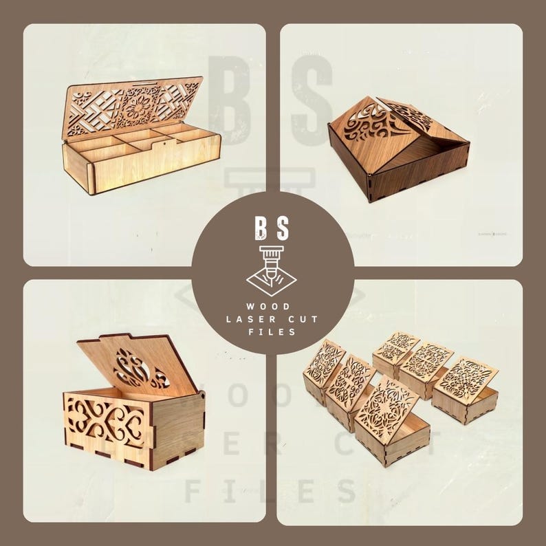 Collection of 600+ laser cut box templates compatible with Glowforge, Cricut, and other cutting machines.