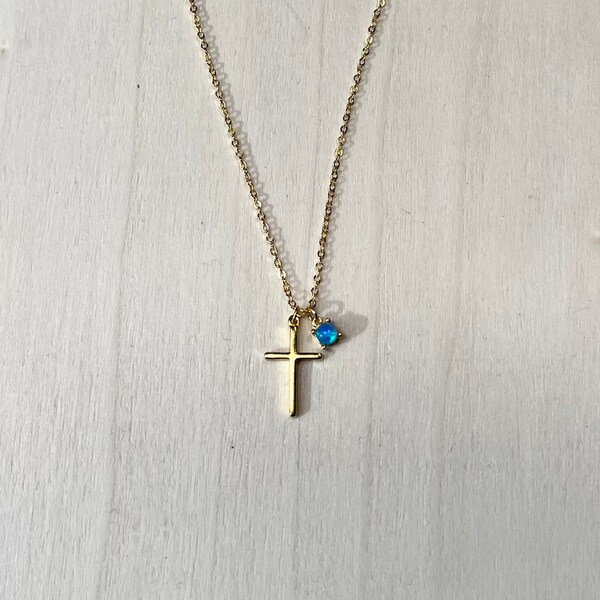 The ‘Adah’ Cross and Blue Gemstone Necklace