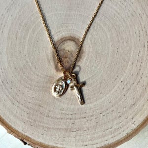 Leah' Miraculous Medal, Crucifix,  and Cubic Zirconia Charm Necklace