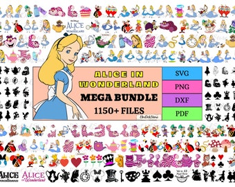 Alice in Wonderland SVG Bundle, Alice SVG, Alice in Wonderland Clipart, Alice in Wonderland digital download, Outlines Svg, Pdf, Png, Dxf