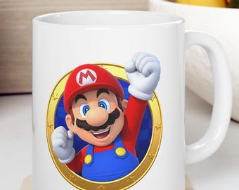 Taza Mario Galaxy, taza de café retro para gamers, taza espacial para gamers, taza cósmica para gamers, regalo divertido para gamers, taza de café estilo galaxia de 11 oz y 15 oz.