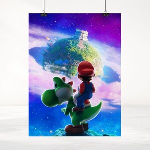 Mario Galaxy Poster Mario and Yoshi Space Adventure Wall Art Retro Gaming Poster Cosmic Aesthetic Gamer Room Decor Colorful Print image 2