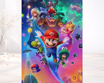 Mario Galaxy poster kleurrijke actie muur kunst Mario-personages ruimte avontuur print retro gaming kamer decor levendige gamer poster