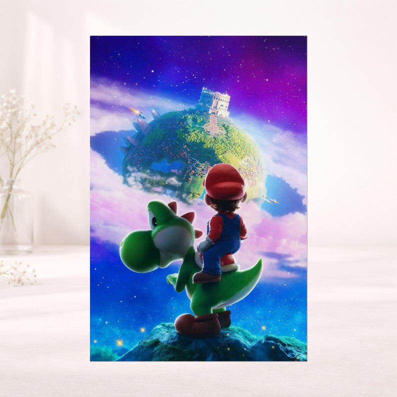 Mario Galaxy Poster Mario and Yoshi Space Adventure Wall Art Retro Gaming Poster Cosmic Aesthetic Gamer Room Decor Colorful Print image 16