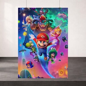 Mario Galaxy poster kleurrijke actie muur kunst Mario-personages ruimte avontuur print retro gaming kamer decor levendige gamer poster afbeelding 17