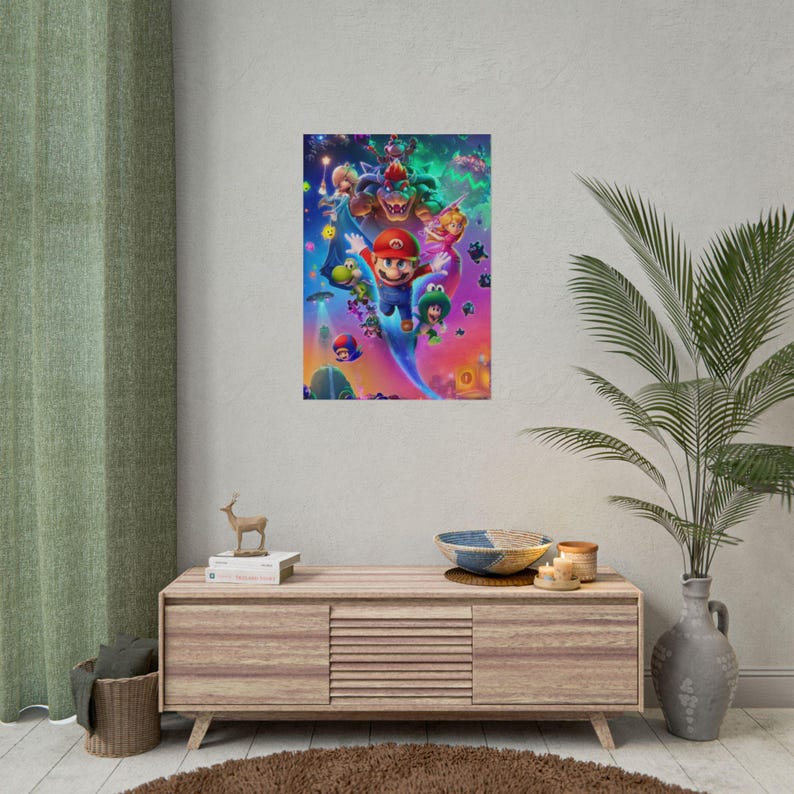 Mario Galaxy poster kleurrijke actie muur kunst Mario-personages ruimte avontuur print retro gaming kamer decor levendige gamer poster afbeelding 19