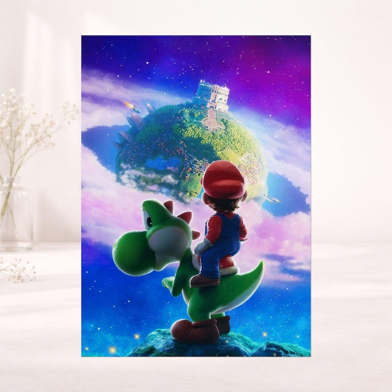 Mario Galaxy Poster Mario and Yoshi Space Adventure Wall Art Retro Gaming Poster Cosmic Aesthetic Gamer Room Decor Colorful Print image 6