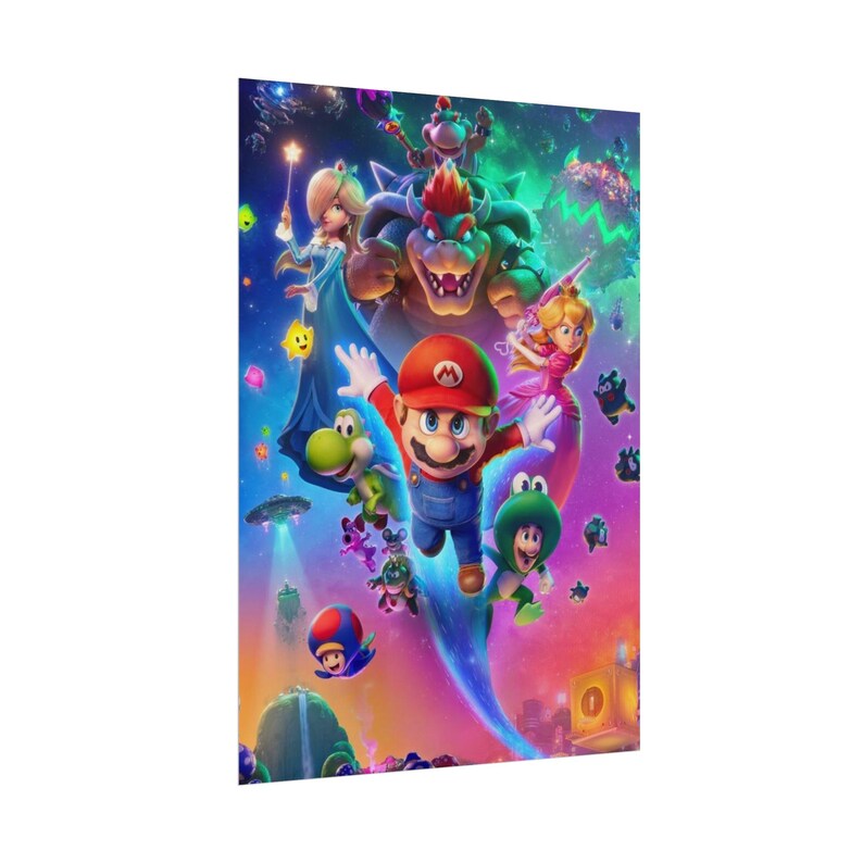 Mario Galaxy poster kleurrijke actie muur kunst Mario-personages ruimte avontuur print retro gaming kamer decor levendige gamer poster afbeelding 18
