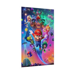 Mario Galaxy poster kleurrijke actie muur kunst Mario-personages ruimte avontuur print retro gaming kamer decor levendige gamer poster afbeelding 13