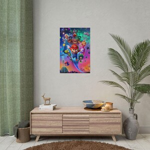 Mario Galaxy poster kleurrijke actie muur kunst Mario-personages ruimte avontuur print retro gaming kamer decor levendige gamer poster afbeelding 14