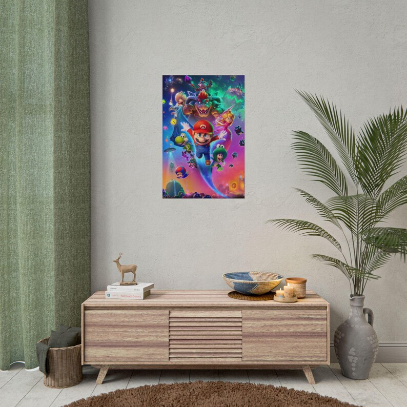 Mario Galaxy poster kleurrijke actie muur kunst Mario-personages ruimte avontuur print retro gaming kamer decor levendige gamer poster afbeelding 14