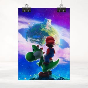 Mario Galaxy Poster Mario and Yoshi Space Adventure Wall Art Retro Gaming Poster Cosmic Aesthetic Gamer Room Decor Colorful Print image 7