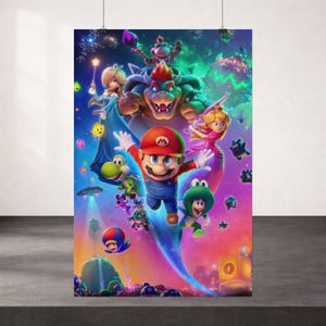 Mario Galaxy poster kleurrijke actie muur kunst Mario-personages ruimte avontuur print retro gaming kamer decor levendige gamer poster afbeelding 12