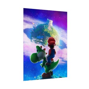Mario Galaxy Poster Mario and Yoshi Space Adventure Wall Art Retro Gaming Poster Cosmic Aesthetic Gamer Room Decor Colorful Print image 3