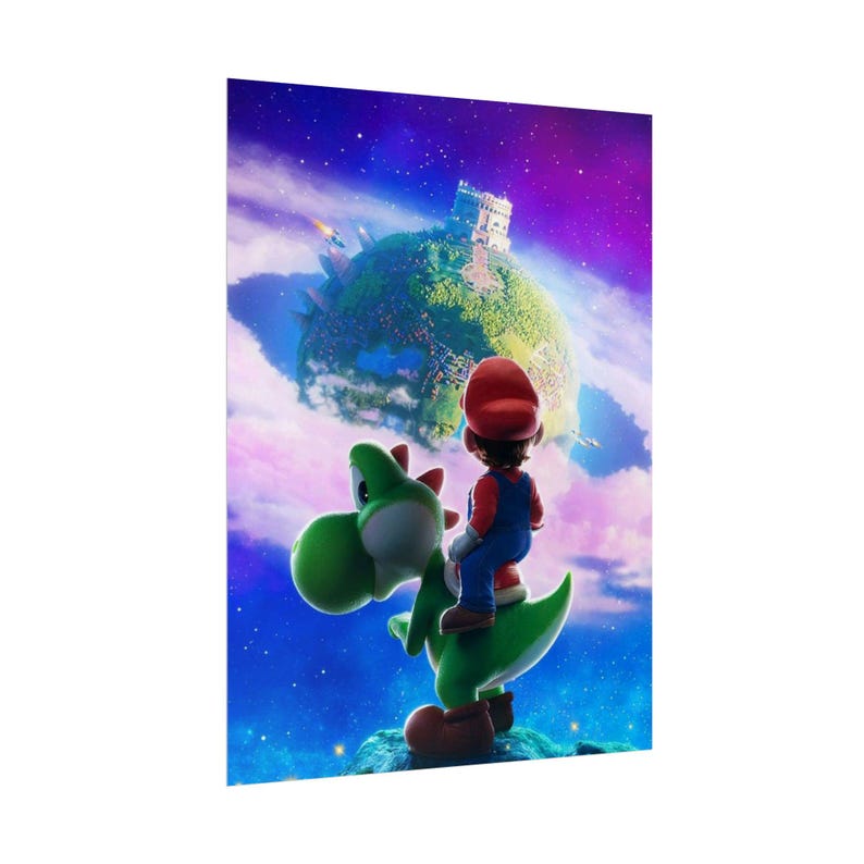 Mario Galaxy Poster Mario and Yoshi Space Adventure Wall Art Retro Gaming Poster Cosmic Aesthetic Gamer Room Decor Colorful Print image 3