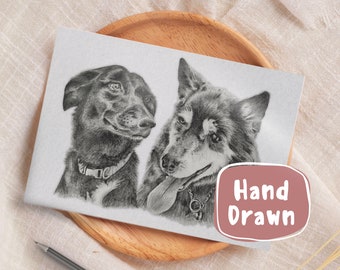 Custom Pet Portrait Pencil Drawing from Photo, Personalised Dog and Cat Memorial, Framed and Hand drawn Unique Gift for Pet Owners