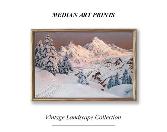 Classical Art Paintings|Serene Snow|Capped Mountains & Forest Scene|Perfect for Cozy Home Ambiance|Digital Wall Art|MEDIANARTPRINTS -74