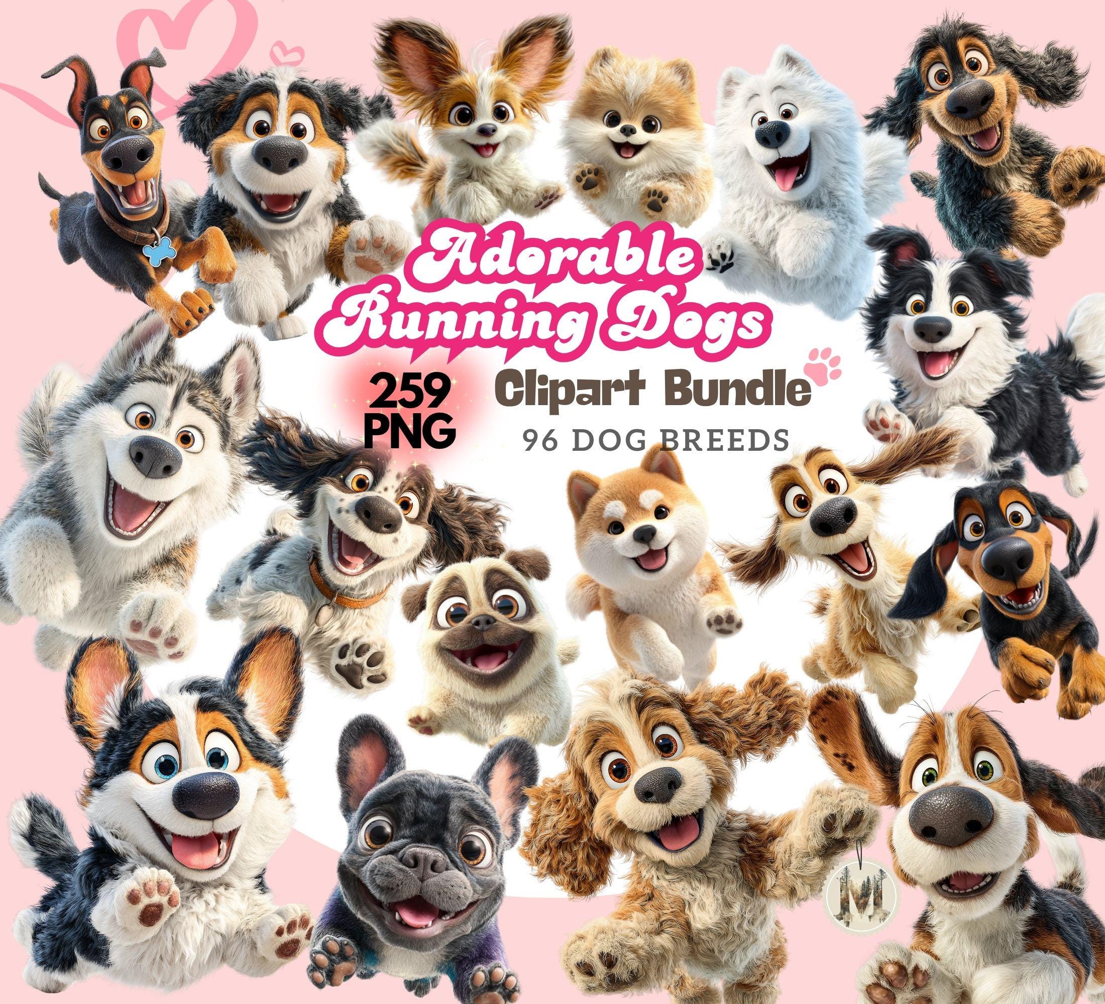 Adorable Running Dogs Clipart Bundle|259 PNG Files|96 Dog Breeds ...