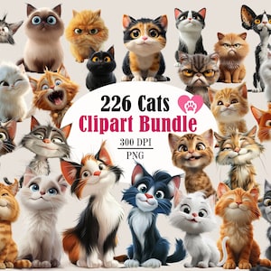 Pacote de clipart de 226 gatos, arquivo PNG de raças de gatos, engraçado, louco, doce, gatos fofos, fundo transparente, lixo eletrônico, uso comercial-196