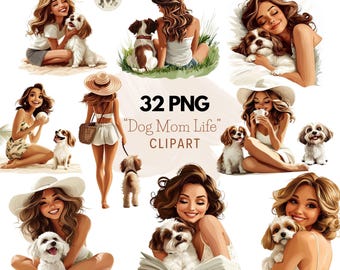 Dog Mom Life Clipart: 32 Whimsical Canine PNGs (Digital Download)