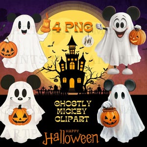 Halloween Ghostly Mickey Clipart,4 PNG Files For Sublimation,High Resolution,Instant Digital PNG Download,Tshirt design,Commercial Use,-227