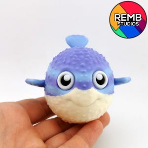 Cute Flexi Pufferfish Remb Studios, STL file for 3D printing, STL print files, Print in Place